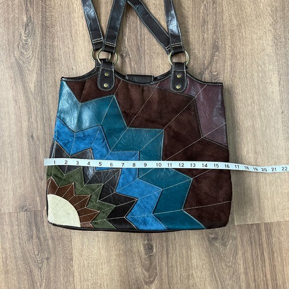 Route 66 Boho Faux Leather/Suede Patchwork Hobo Tote Bag - Picture 4 of 10